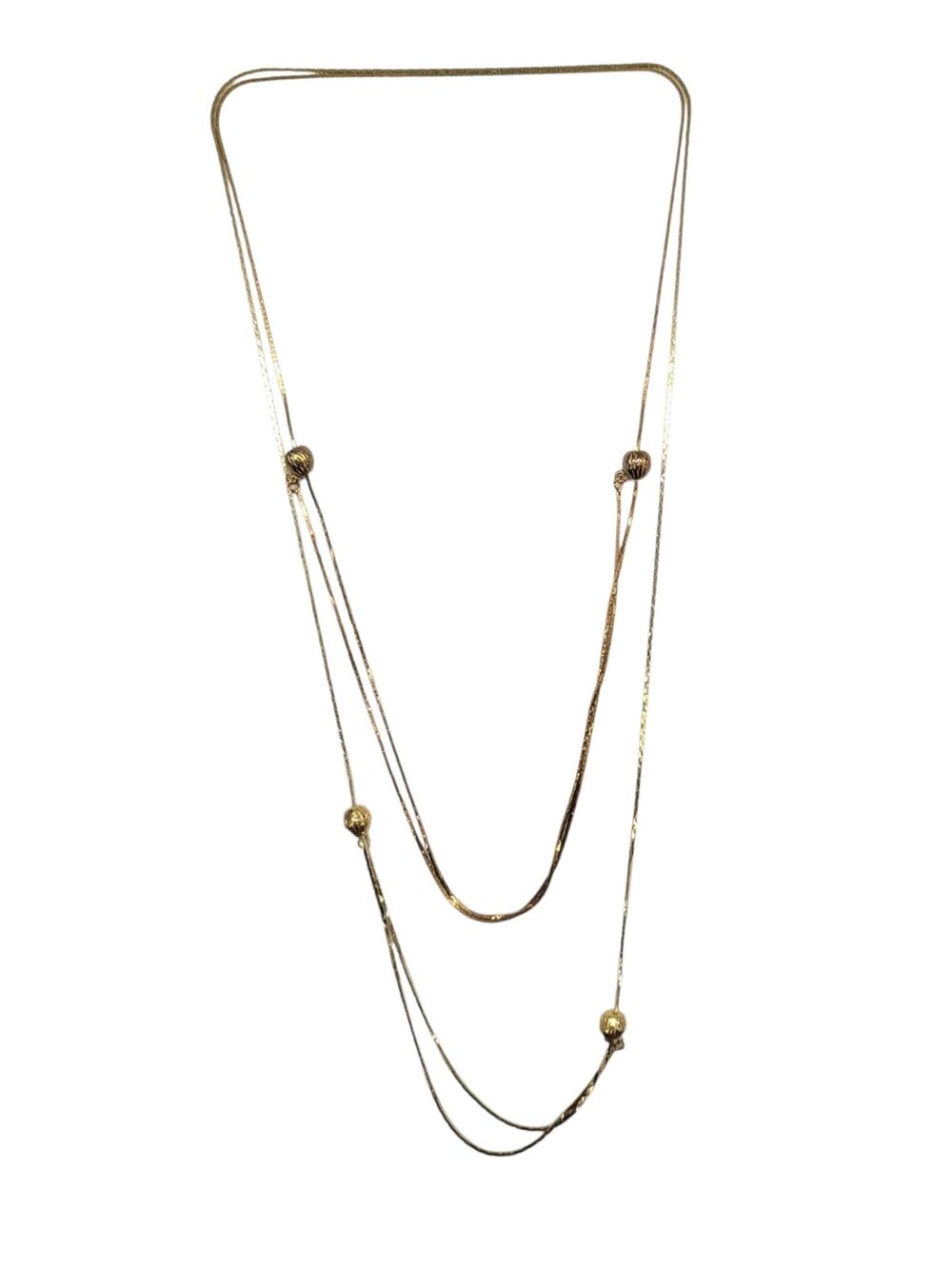 Cobra Chain 2 Necklace Vintage Gold Tone Two Strand Ball Bead Station Layered 3